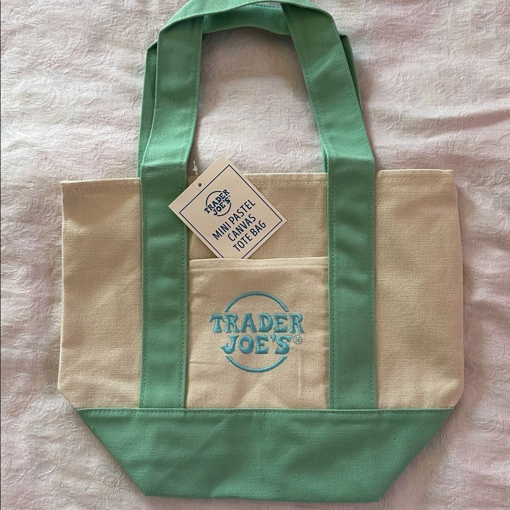 Trader Joe’s Mini Logo Tote Pastel Green Small Grocery Shopping Bag Canvas
